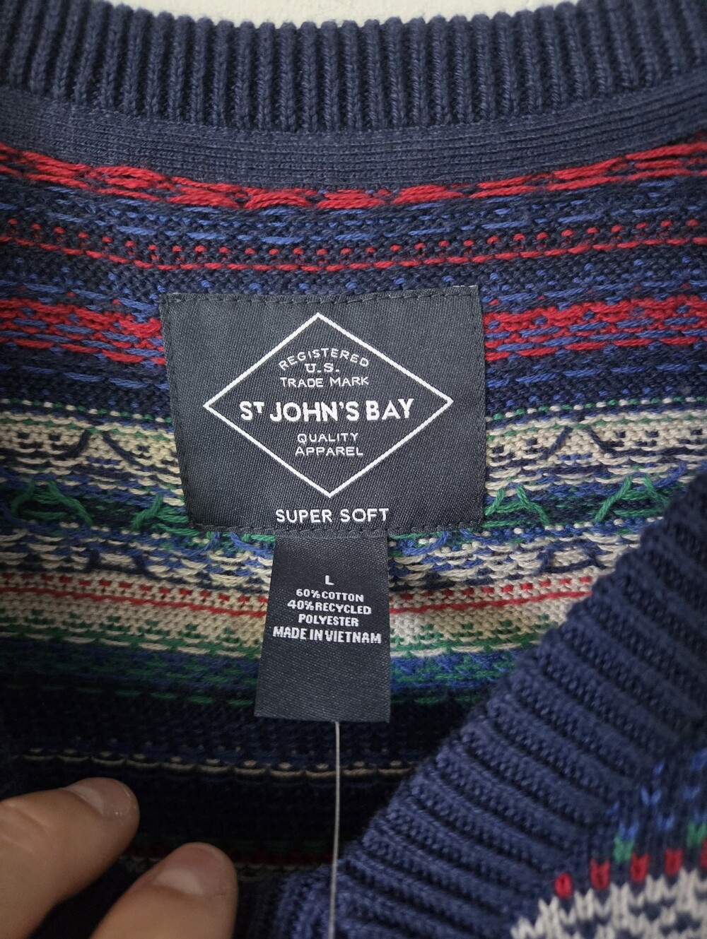 St. John's Bay Navy Fairisle V-Neck Sweater Vest - Picture 5 of 8